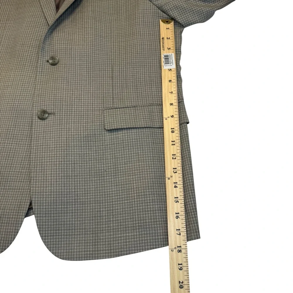 PRONTOMODA‎ Blazer Jacket Tan Plaid 100% Lambs Wool Classic Sophisticated 44R
